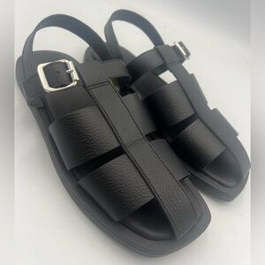 Free People Flora Fisherman Sandal Black Leather Made In Italy Women Size 8 NEW
